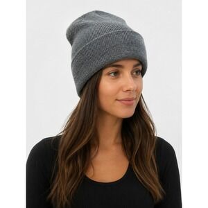 Gap Gray Ribbed Cuffed Knit Beanie Hat One Size Charcoal Gray